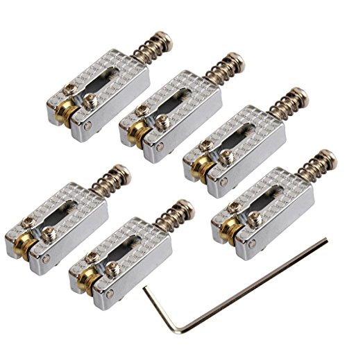 Surfing 6 Roller Bridge Tremolo Saddles w/Wrench for Strat Tele Electric Guitar Chrome