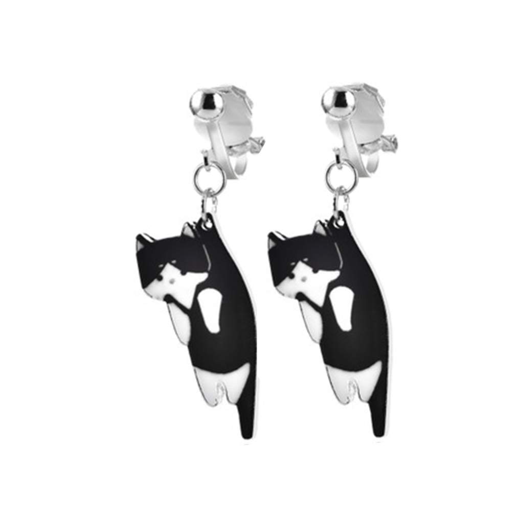Creative Black Cat Clip on Earrings for Women, No Piercing Required, Cute Cartoon Drop Earrings for Parties, Dates, and Christmas