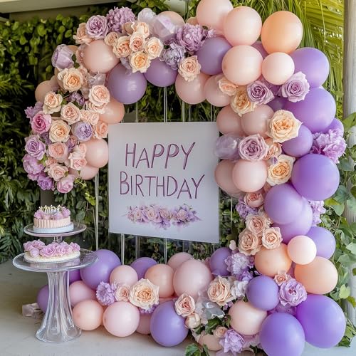 Image of RUBFAC 129pcs Pastel Purple Balloon Arch Kit Different Sizes 18 12 10 5 Inches, Light Lavender Lilac Balloons Garland for Mother's Day Birthday Baby Shower Gender Reveal Wedding Party Decoration