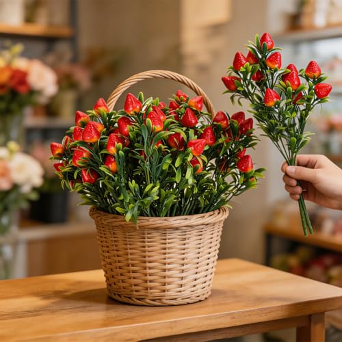 Image of balacoo Artificial Strawberry Bouquets 6 Pack Realistic Faux Strawberry Plants for Home Decor Wedding Party Centerpieces Lifelike Floral Picks 12.59X8.26X0.35 Inches