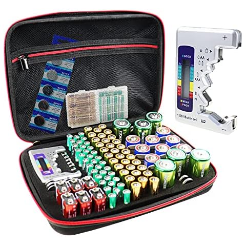 GAIN EXPRESS Large-Capacity Battery Organizer and Storage Case with Battery Tester Flexible Battery Carrying Holder Container (Not Includes Batteries) (Battery Organizer) Cover