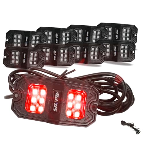 SUNPIE 8 Pods Quick Connect Red Rock Lights, 18 Wide Angle Chips, 4M Extension Wires Each Light...