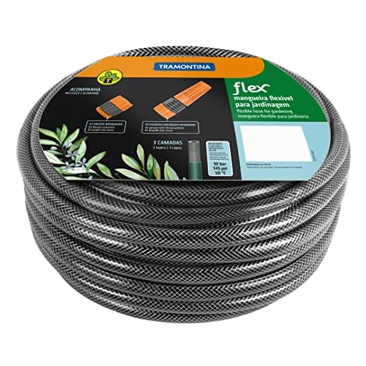 MANGUEIRA FLEX EM PVC PRETO PARA JARDIM, COM 25 METROS E COM ENGATES PLASTICOS