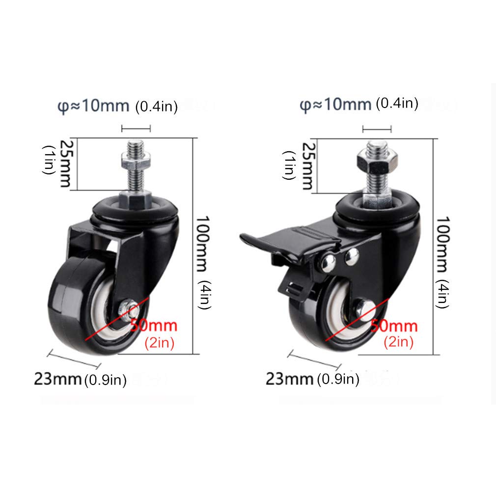 Möbelrollen, Caster Wheels,Wheels 5pcs Swivel Stem Caster Wheel,2inch Furniture Castors in PVC,Black,with Threaded Stem,Heavy Duty,Double Bearing,Capacity Max 200KG,for Seat,Coffee Table,Cabinet (M10,