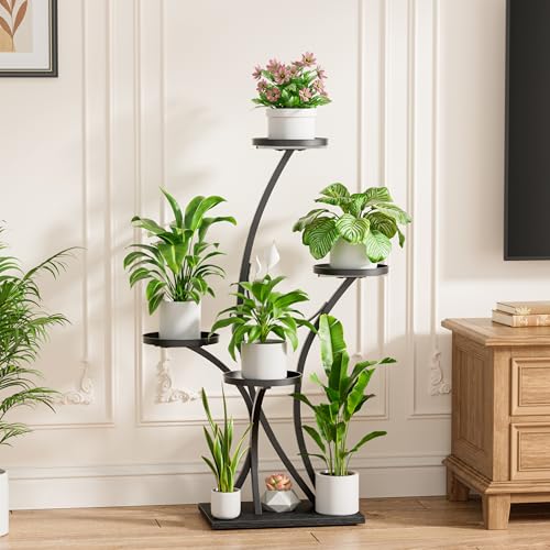 Image of BACEKOLL Plant Stand Indoor with Grow Lights - Plant Shelf Tree-Shaped, Lighted Corner Plant Stands for Indoor Growing, 5 Tiered Metal Flower Holder, Decorative Shelves for Home Hallway Black (Left)