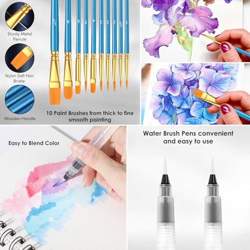 Taotree Watercolor Paint Set, 48 Colors Watercolors Kit Water Colors with 10 Paint Brushes, Brush Pens, Palette, Drawing Pad, Painting Supplies, Adults Artist Drawing, Painting