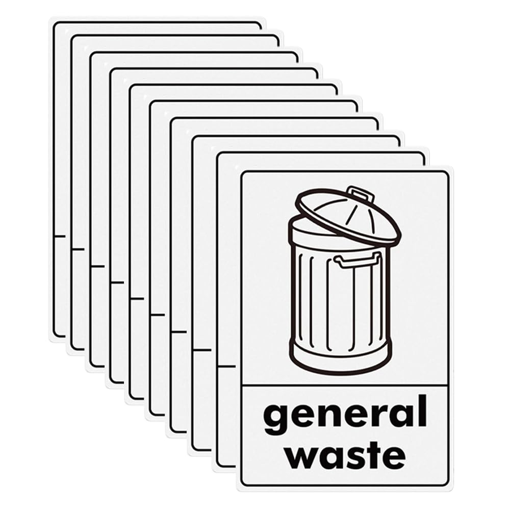 10 Packs General Waste Sticker 100×150mm Self Adhesive Bin Labels Waterproof Recycling Bin Decal for Bins Sign Indoor Outdoor