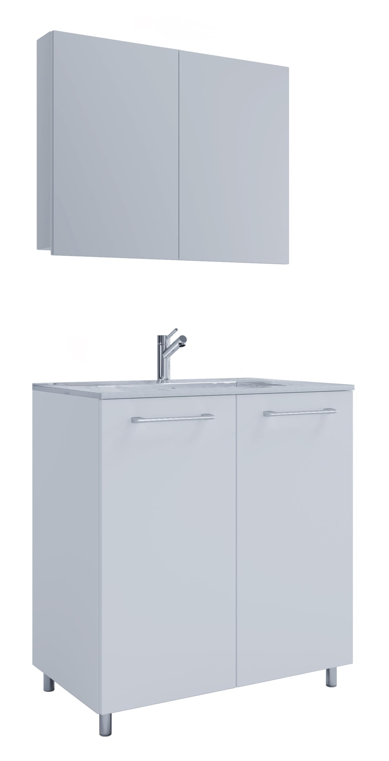 VCM 3-TLG. Ensemble de lavabo sur pied en céramique Sentas avec 2 portes pivotantes (60 cm)