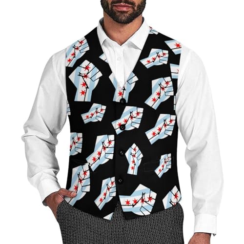 Chicago Flag Resist Men's Suit Vest Slim Fit Business Dress Party Pattern Waistcoat Vest Top