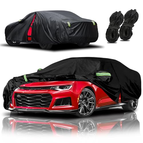 Image of Heavy Duty Car Cover Fit for Chevrolet Chevy Camaro 1982-2025 | All Weather Outdoor Cover with Door Zipper for Sun, Rain, Dust, Snow & UV Protection, Black