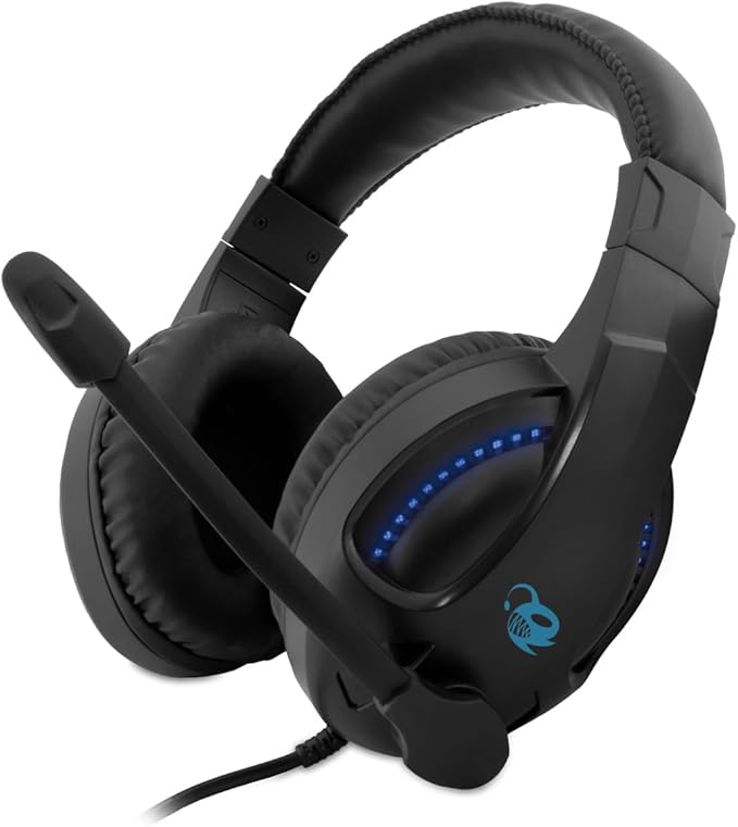 DeepGaming Cascos Gaming, Auriculares Gaming con Micrófono Flexible, 3,5 mm Jack, Luces LED con USB, Compatible con PS4, PS5, PC, Switch, Xbox Series. Color Negro