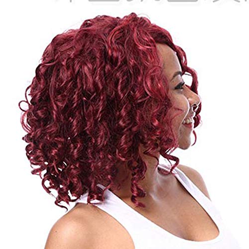 Perruque cheveux bouclés vin rouge premium avec bonnet respirant et boucles haute définition