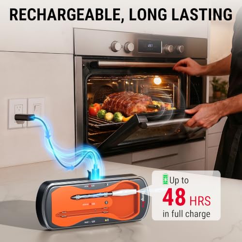Image of TempPro 500ft Wireless Meat Thermometer for Cooking, Long & Short Colored Probes Bluetooth Meat Thermometer for Kitchen Oven Smoker, Rechargeable Meat Probe for Backyard Grill
