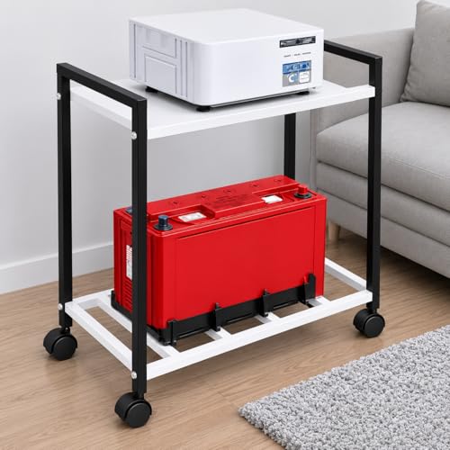 Image of ROHC Heavy Duty Metal Inverter Trolley for Home with Wheels - Inverter Battery Trolley Stand, Rust Proof Black Inverter & UPS Battery Storage Rack for Single Battery (Universal Fit) (White)