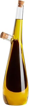 Oil and Vinegar Dispenser Set, 2 in 1 Olive Oil and Vinegar Cruet Dispenser Bottle with Cork Stoppers, Transparent Dual Glass for Kitchen Cooking Container