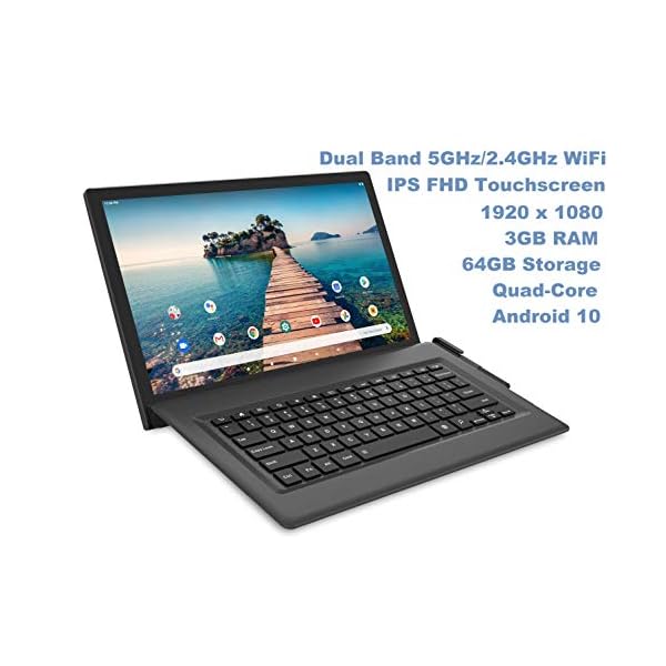 Venturer 14" Luna Max 3GB RAM 64GB Storage Quad-Core IPS 1920 x 1080 FHD Touchscreen Dual Band 5GHz/2.4GHz WiFi Bluetooth with Detachable Keyboard Android 10 Tablet