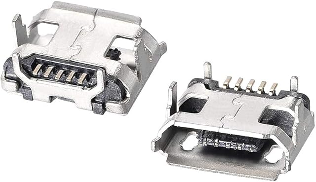 sourcing map 10PCS Micro USB Female Socket Connectors Ports, 5-Pin DIP 180 Degree, Replacement Adapter