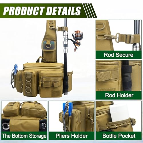 Shaddock Fishing Bolsa de Cintura Portable con Porta Caña, Bolsa Cruzada para Pesca, Camping y Senderismo para Hombres y Mujeres miniatura 3