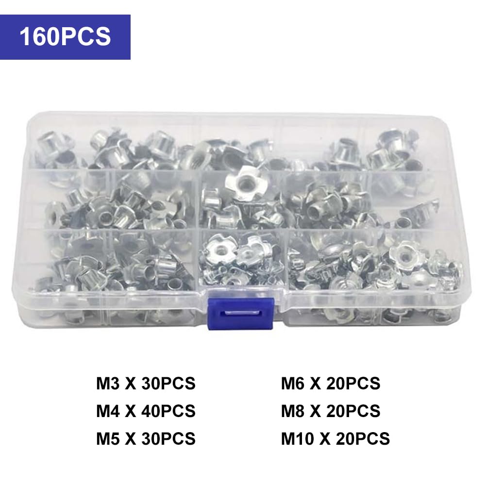 MewuDecor M6 T-Nut, Barrel Length 8mm, 304 Stainless Steel Threaded Insert, 4-Pronged Tee Nut For Wood, Rock Climbing Holds, Cabinetry, Furniture, 25 PCS