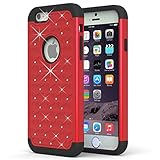 iPhone 6 Plus Case, Pasonomi® Hybrid Stud Rhinestone Bling Armor Defender Case Cover for Apple iPhone 6 Plus 5.5 inch with Dazzling Diamond (Red)