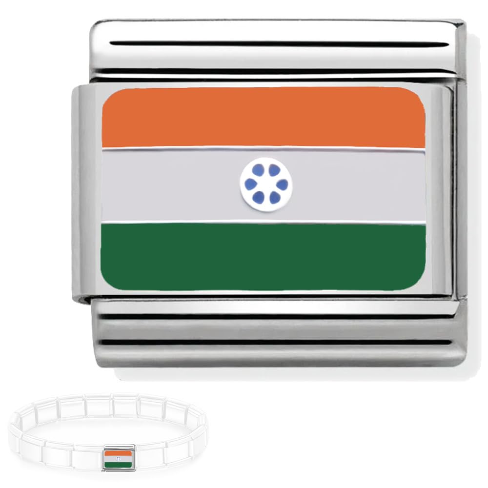 Andska Flag Charms Fit Italian Style Link Bracelet 9 mm Stainless Steel Classic Stretch Modular Bracelets (Indian)
