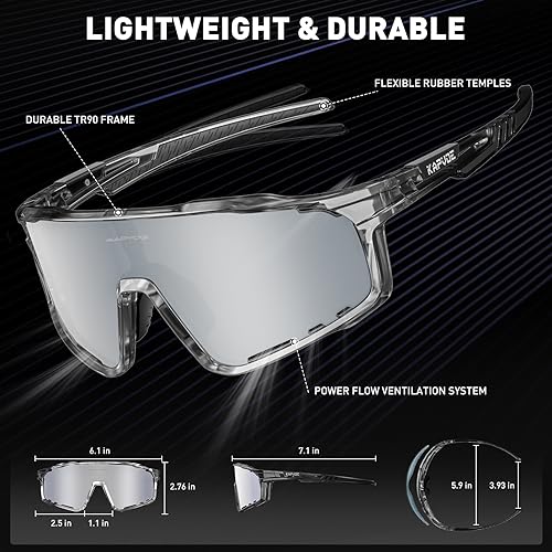 Image of KAPVOE Polarized Cycling Glasses for Men Women Mountain Bike Sunglasses MTB Glasses TR90 Sport Sunglasses UV400 Protection Biking Bicycle Riding Running Triathlon Baseball Golf Cycle Goggles Silver