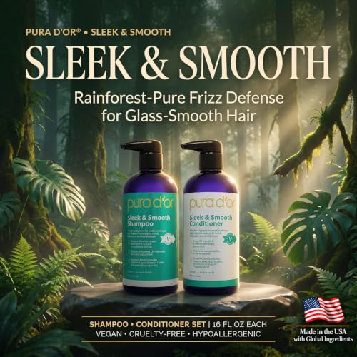 PURA D'OR Sleek & Smooth Shampoo and Conditioner Set For Frizz-Free & Silky Smooth Hair, Infused with Organic Aloe Vera, Argan Oil, Castor Oil, Bergamot Oil & Geranium Oil - image 2