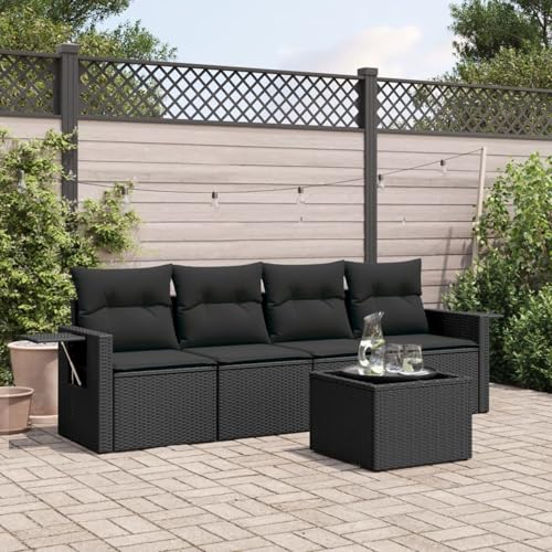 Homgoday Set de Muebles de jardín 5 pzas y Cojines ratán sintético Negro Sofá de jardín con Mesa Muebles de jardín Exterior Rattan Garden Furniture Set de Jardin Negro