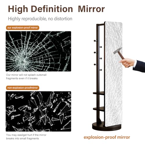 Image of WoodsWhisper Full Length Mirror Coat Rack Solid Wood Floor Mirror 66 inchx12 inch Full Length Mirror with Stand Long Mirrors for Bedroom,Living Room (Black, 66 inch Lx12 W)