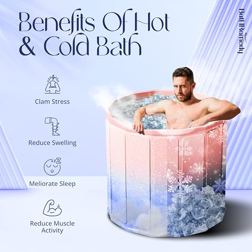 Image of Bath Tub for Adult for Bathroom, Foldable SPA Tub for Home Use with Drainage Hole, Thickened Insulated Ice Bath Tub, Inflatable BathTub for Adults, Ice BathTub for Adults (Pink and Purple)
