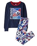 The Children's Place Boys' Long Sleeve Top and Pants Snug Fit 100% Cotton 2 Piece Pajama Set, Soccer Balls
