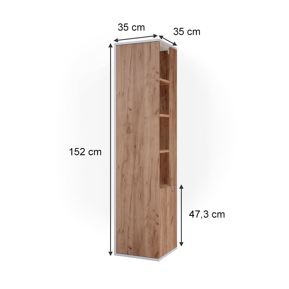 Meuble De Salle De Bains Vicco Kate - Chêne Blanc - 35x35x152 Cm - 1 Porte