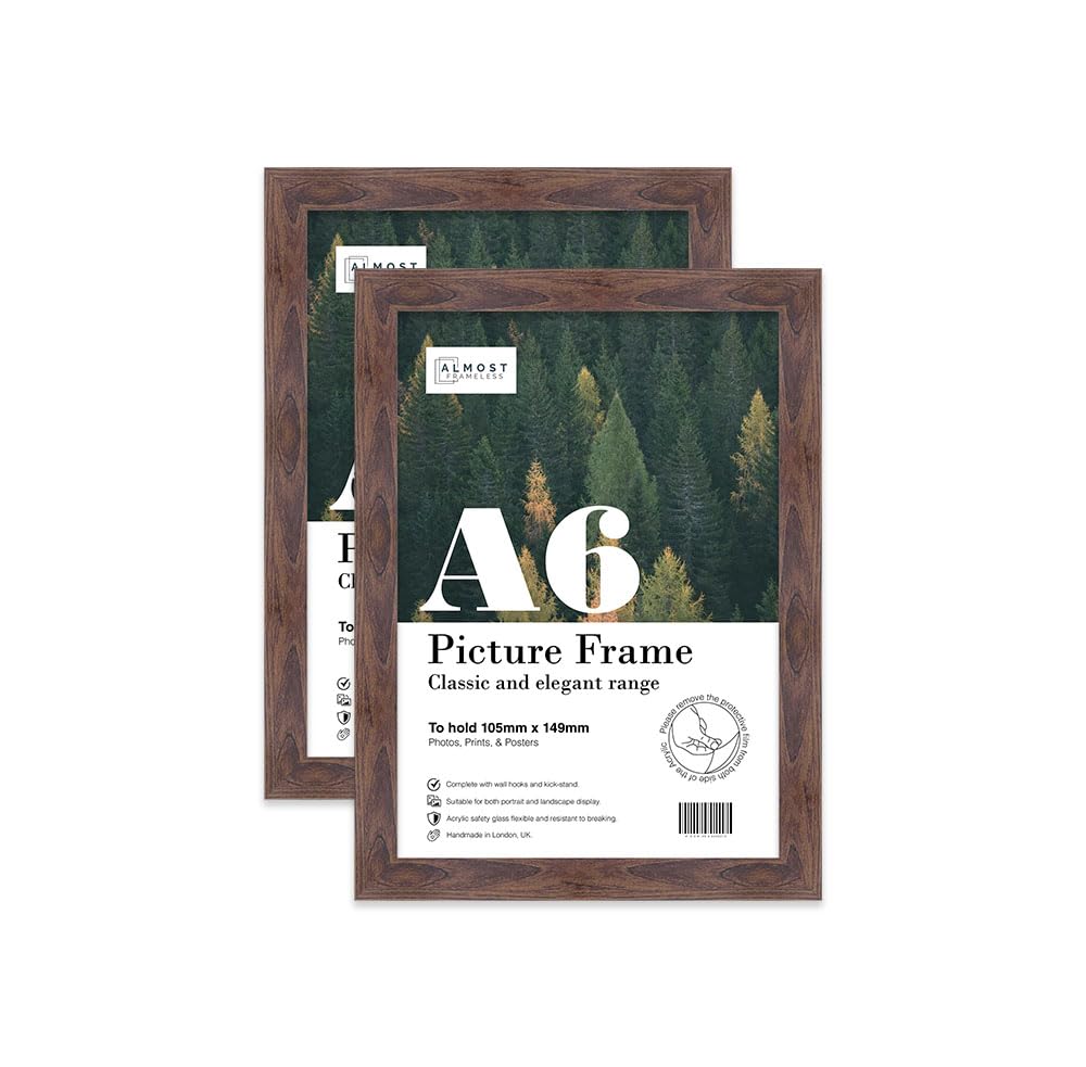 Almost Frameless A6 Walnut Picture Frame Set of 2, Display A6 Picture Gallery Wall, Poster, Photo, Artwork, or Print, Yellow