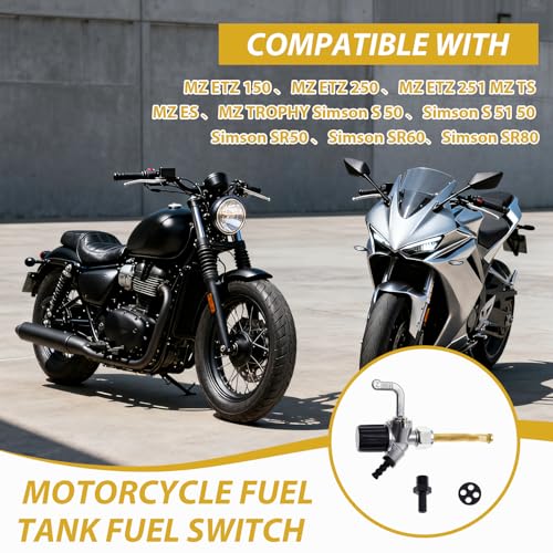 Benzinhahn mit Wasserbeutel, kompatibel mit Simson Schwalbe Kr51/1, Kr51/2 und Sr 50, Simson S51, S50 - MZ EtZ, TS, ES, Benzintankhahn aus Messing, für Motorradtank