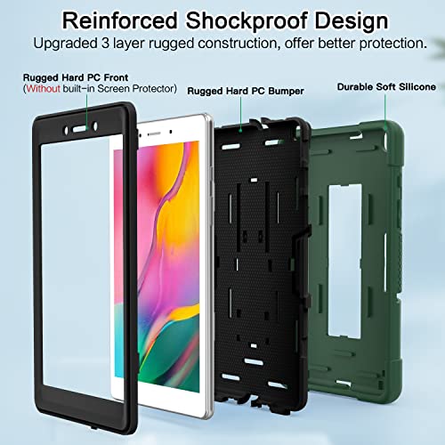 Cantis Case For Samsung Galaxy Tab A 8.0 (Sm-T290/T295), Slim Heavy Duty Shockproof Rugged Protective Case With Kickstand For Galaxy Tab A 8.0 Inch 2019 Without S Pen For Kids (Alpine Green+Black) #TOP3