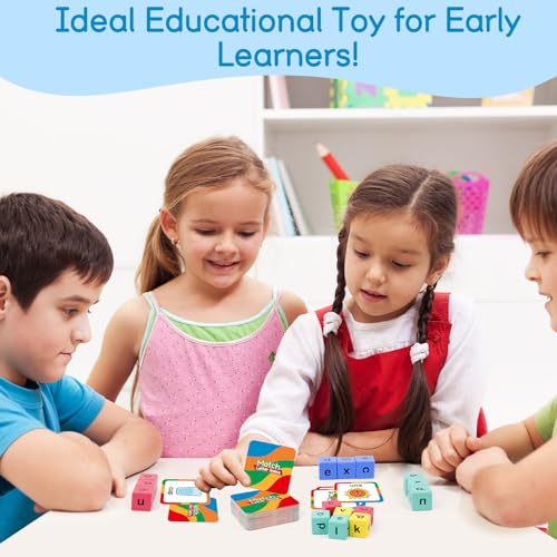 Image of Edulok Word Race Cube - Preschool Wooden Alphabet Letter Blocks & Phonics Matching Games - CVC Word Learning Toys