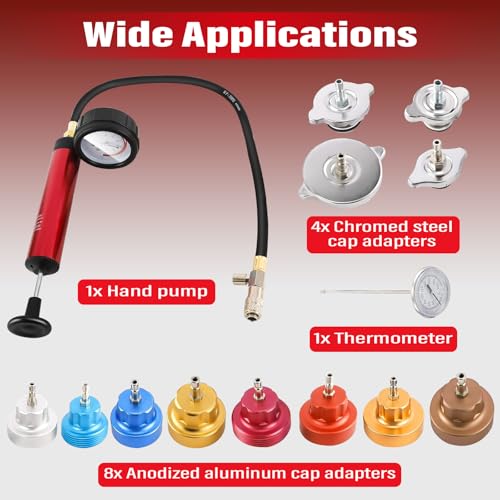 KUNTEC 14pcs Automotive Cooling System Tester Radiator Pump Pressure Leak Tester Gauge Tool Kit
