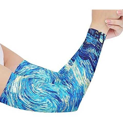 GLUDEAR Van Gogh Print UV Sun Protection Compression Arm Sleeves Tattoo Cover Up Cooling Athletic Sports Sleeves,Van Gogh Starry Night,L Cover