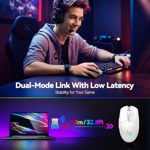 Image of TECKNET Wireless Gaming Mouse - 8000 DPI, RGB Backlit, 6 Programmable Buttons, 100Hrs Battery Life, Dual Mode [2.4G & USB-C] for Laptop,PC,Mac - White