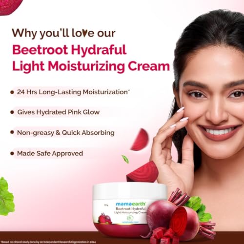 Image of Mamaearth Beetroot Hydraful Light Moisturizing Cream with Beetroot & Hyaluronic Acid for Hydrated Pink Glow - 50 g | 24 Hrs Long-lasting Moisturization | For Face, Hand & Body | Non-Greasy & Quick Absorbing