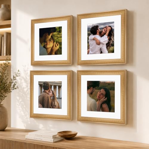 Image of Art Street Wooden Photo Frame for living room, Aesthetic Cave Design Photo Frames for Photograph, Art Work, Certificates Set of 4 (10x10 Inch, Wood Brown)