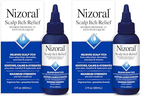 Image of Nizoral Scalp Itch Relief Liquid-Relieves Scalp Itch and Soothes, Calms and Hydrates with Maximum Strength Anti-Itch Medicine (Hydrocortisone 1%), 2 Fl Oz (Pack of 2)