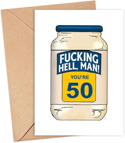F-Ing Hell Man 50 tarjeta  Divertida tarjeta de cumpleaños 50  50  Mayonesa  Juego de palabras de comida  Cumpleaños veganos  Feliz 50 para ella