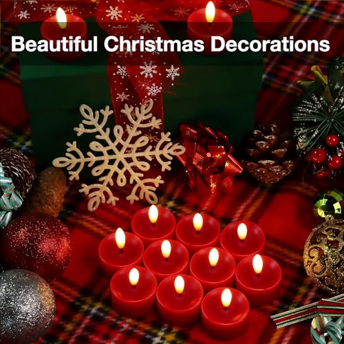 Image of 24 Pack Red Flameless Tealight Candles Battery Operated Tea Lights, Realistic Flickering Fake LED Tealights Candles, 3D Wick LED Tea Lights for Christmas, Festival, Party, Home Decor