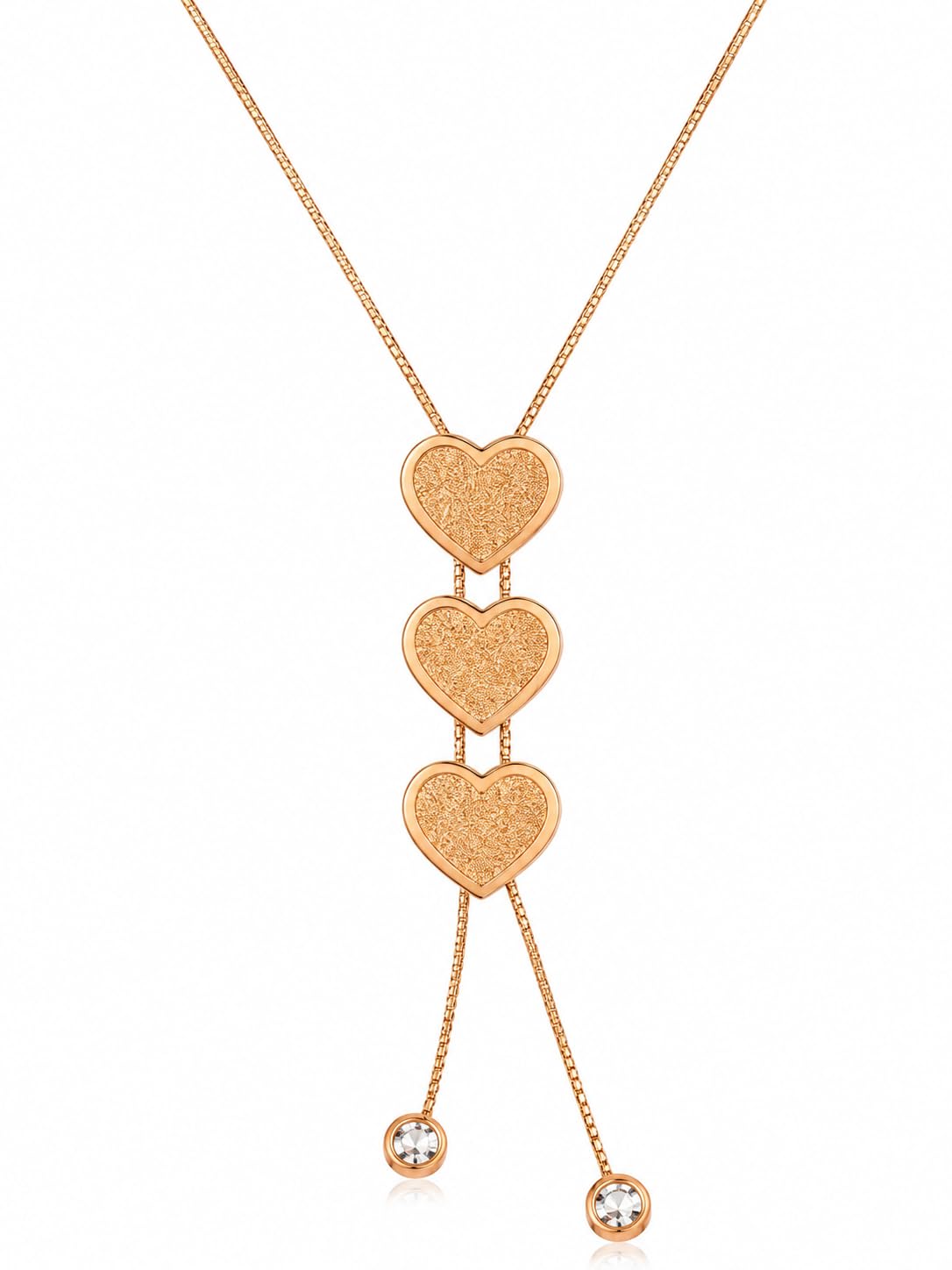 3 Heart Pendant Necklace for Women | Gold Plated Lariat Y Chain | Lightweight Korean Style Fashion Jewellery | Elegant Heart Necklace | Birthday, Anniversary & Valentine's Day Gift for Girls & Women-image-13