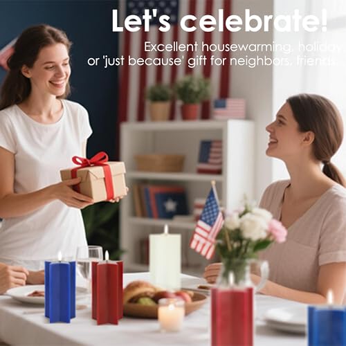 Image of LUSHARBOR 4th of July Flameless Candles with Remote, Red White & Blue 3 Pack Patriotic Battery Operated Candles Star Shape, Real Wax LED Fake Candles for Home Party Holiday Decor
