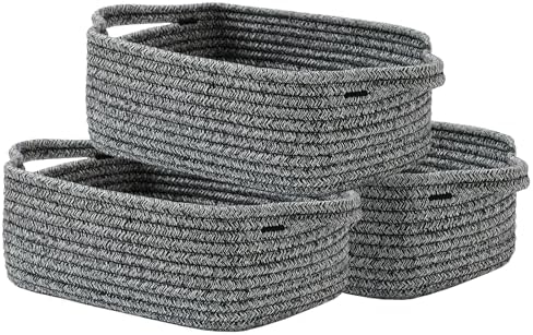 KALLAX Small Woven Basket, 12 x 8 x 4.5 Inches, Small Storage Baskets for Organizing, Gift Baskets Empty, Cute Rope Shelf Closet Storage Bins for Shelves, Dog Toy Basket, Mixed Black