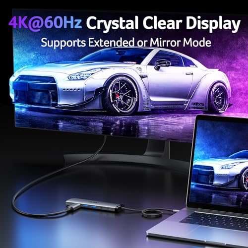 Image of Acer 8 in 1 USB C Hub 10Gbps, USBC to HDMI Adapter 4K@60Hz for Laptop /Mac | Type C Multiport Splitter with 2xUSB C 3.2 & 2xUSB A 3.0 Data Transfer, 100W Max PD Port, SD /TF Card Reader, 2ft