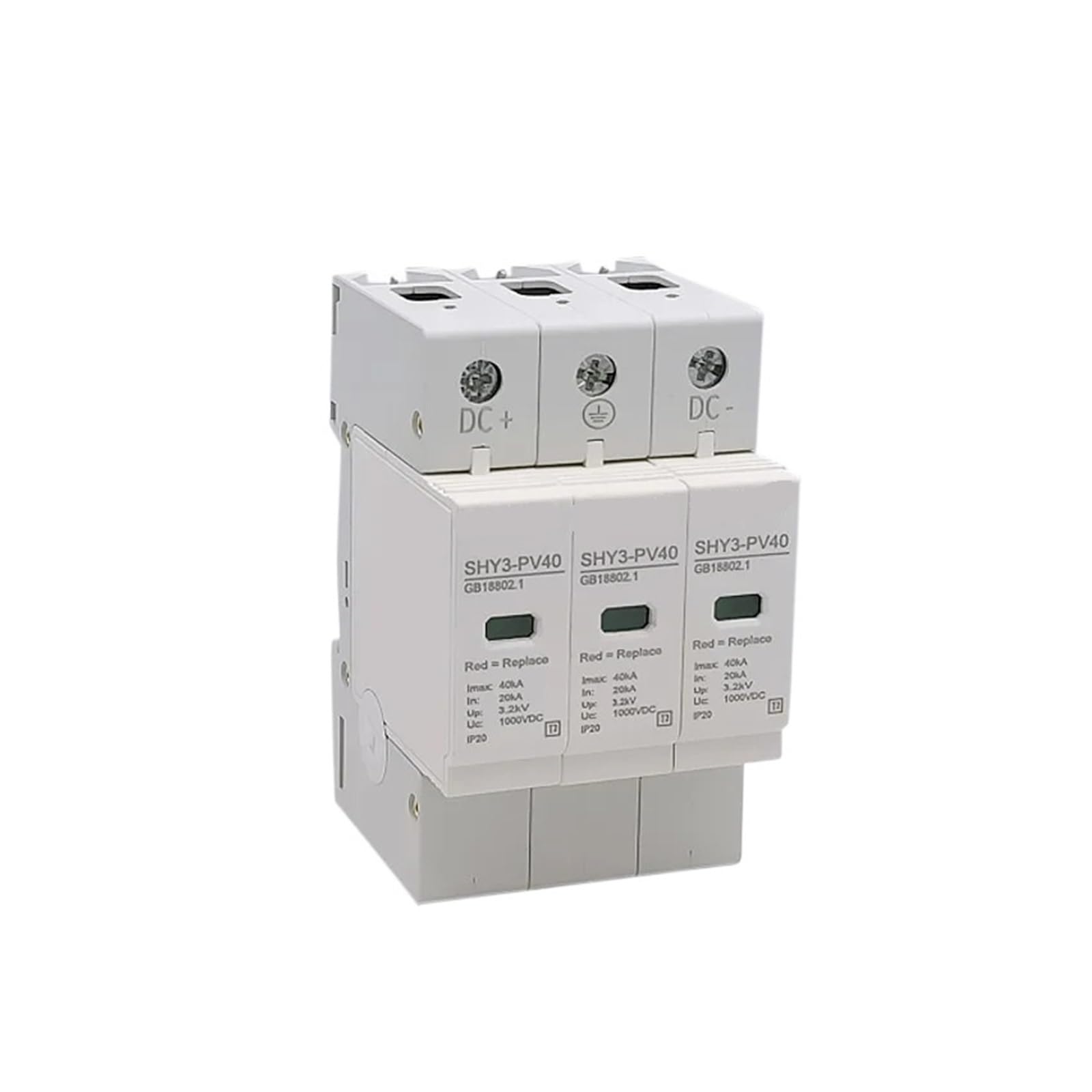 scaricatore 1PCS 3P DC Protezione contro le sovratensioni solari SPD 500V 600V 800V 1000V Dispositivo di protezione contro i fulmini scaricatore di corrente esterna 10-20/20-40/30-60KA ( Size : DC 500