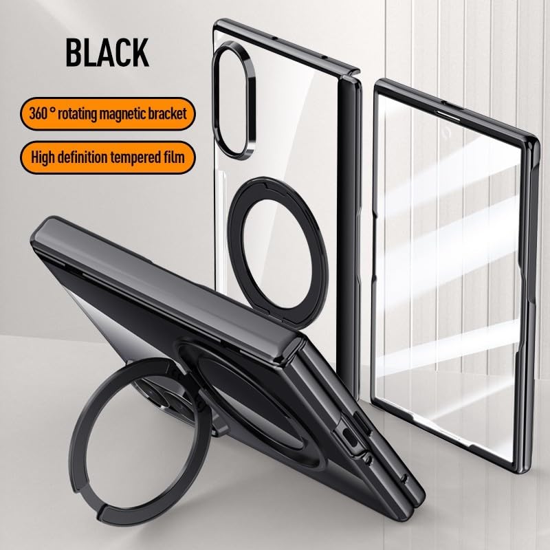 Generic etui kompatybilne z Samsung Z Fold 8 (kolor: czarny) Magnetyczny przezroczysty pokrowiec na zawiasy ochraniacz 360 stojak etui plus szkło
